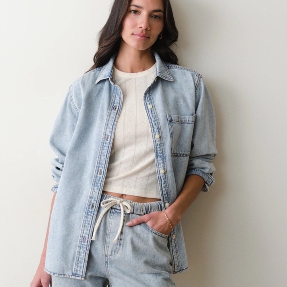 Marine Layer Jane Relaxed Denim Shirt Medium Wash Size Small New With Tags
